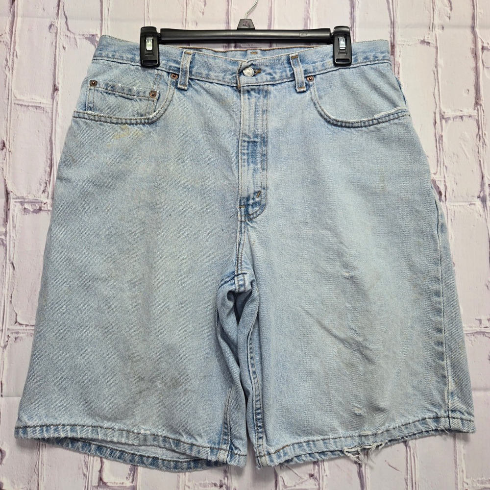 Vintage Levis 560 Loose Fit Denim Shorts Mens 34 Light Wash Distressed 90s Baggy